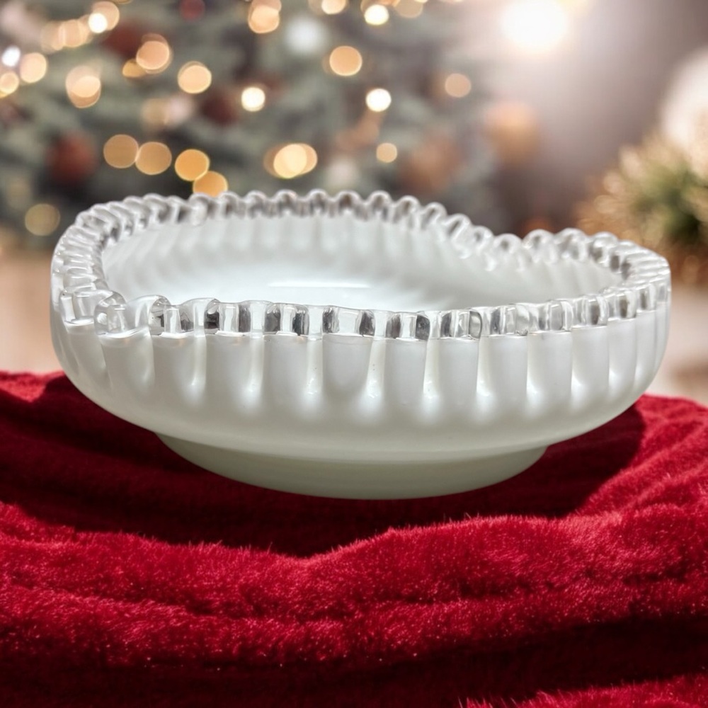 Fenton Milk Glass Heart Shaped Bowl - Picture 2 of 9